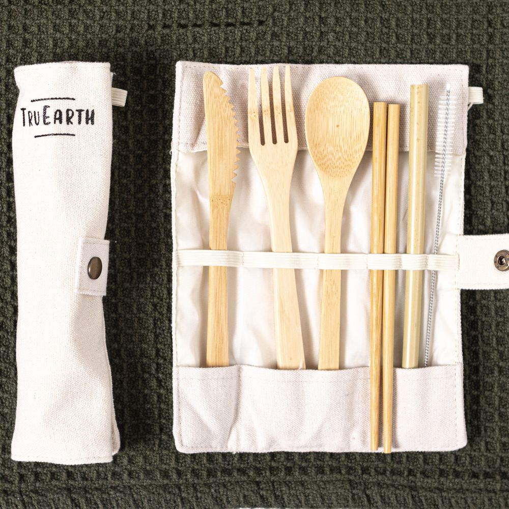 Tru Earth Bamboo Cutlery Set - Fork, Spoon, Knife, Chopsticks, Straw