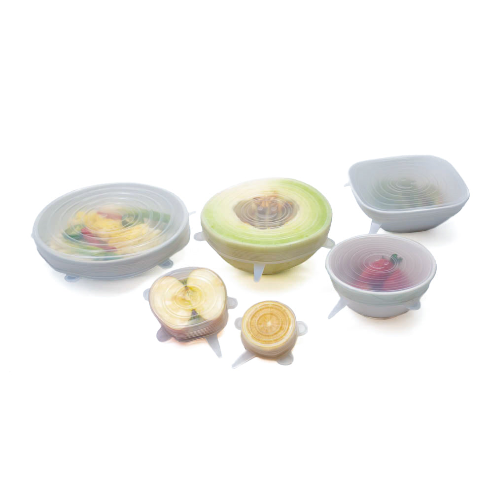 Net Zero Co. Stretch And Seal Lids Set Covering Half Cut Fruit