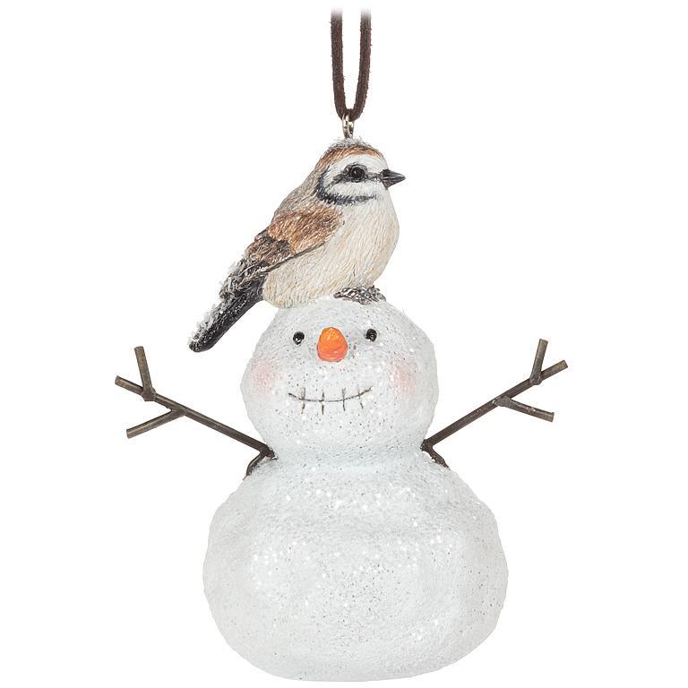 Bird Sitting on Snowman Ornament - Ornament