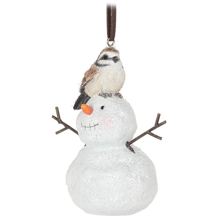 Bird Sitting on Snowman Ornament - Ornament