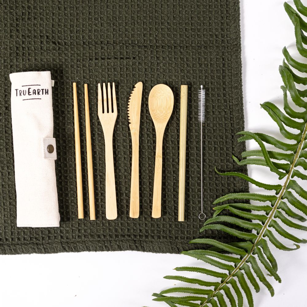 Tru Earth Bamboo Cutlery Set - Fork, Spoon, Knife, Chopsticks, Straw