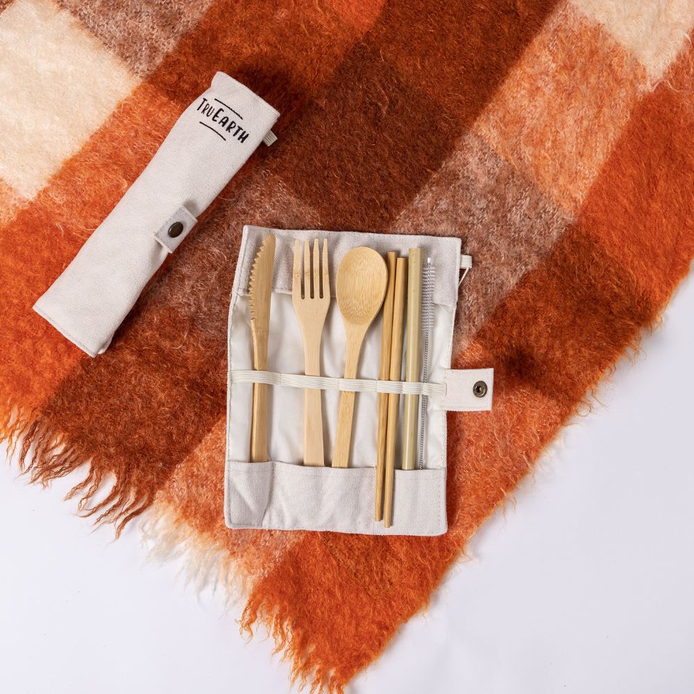 Tru Earth Bamboo Cutlery Set - Fork, Spoon, Knife, Chopsticks, Straw