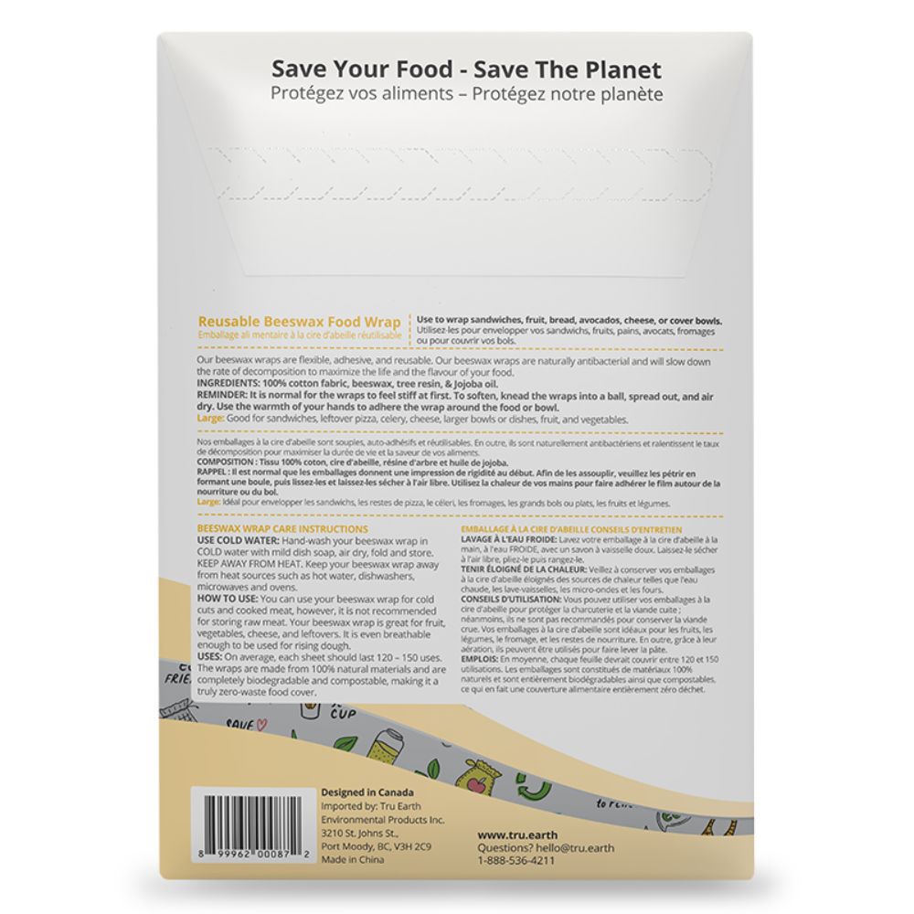 Tru Earth Beeswax Food Wrap Large Wraps - 2 Pack