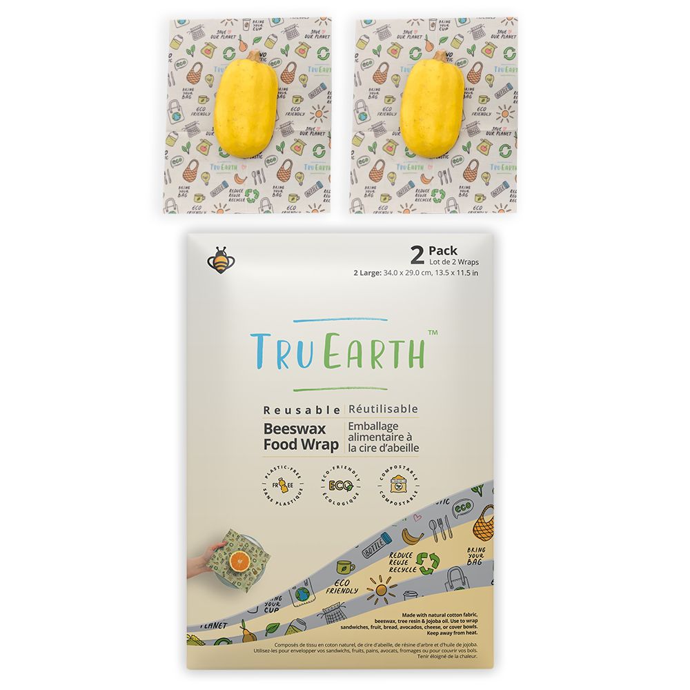 Tru Earth Beeswax Food Wrap Large Wraps - 2 Pack