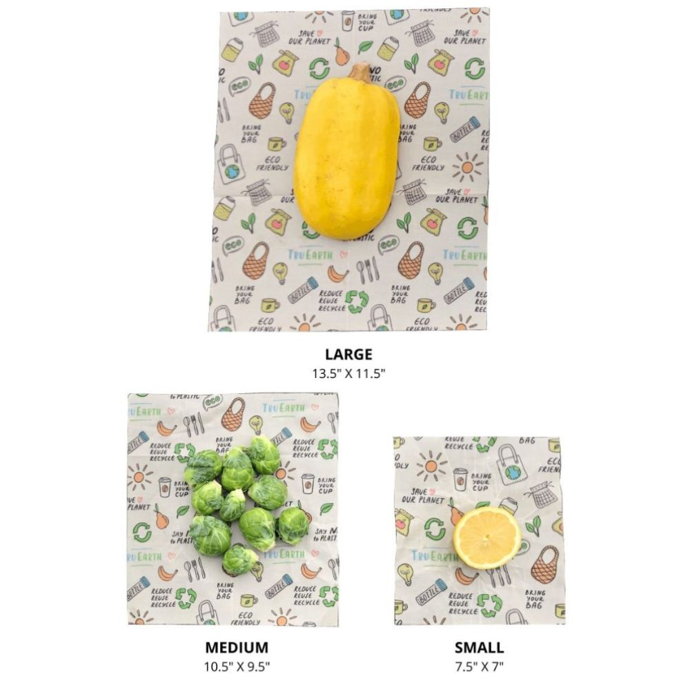 Tru Earth Beeswax Food Wrap Assorted 3-pack - 1 Small, 1 Medium, 1 Large