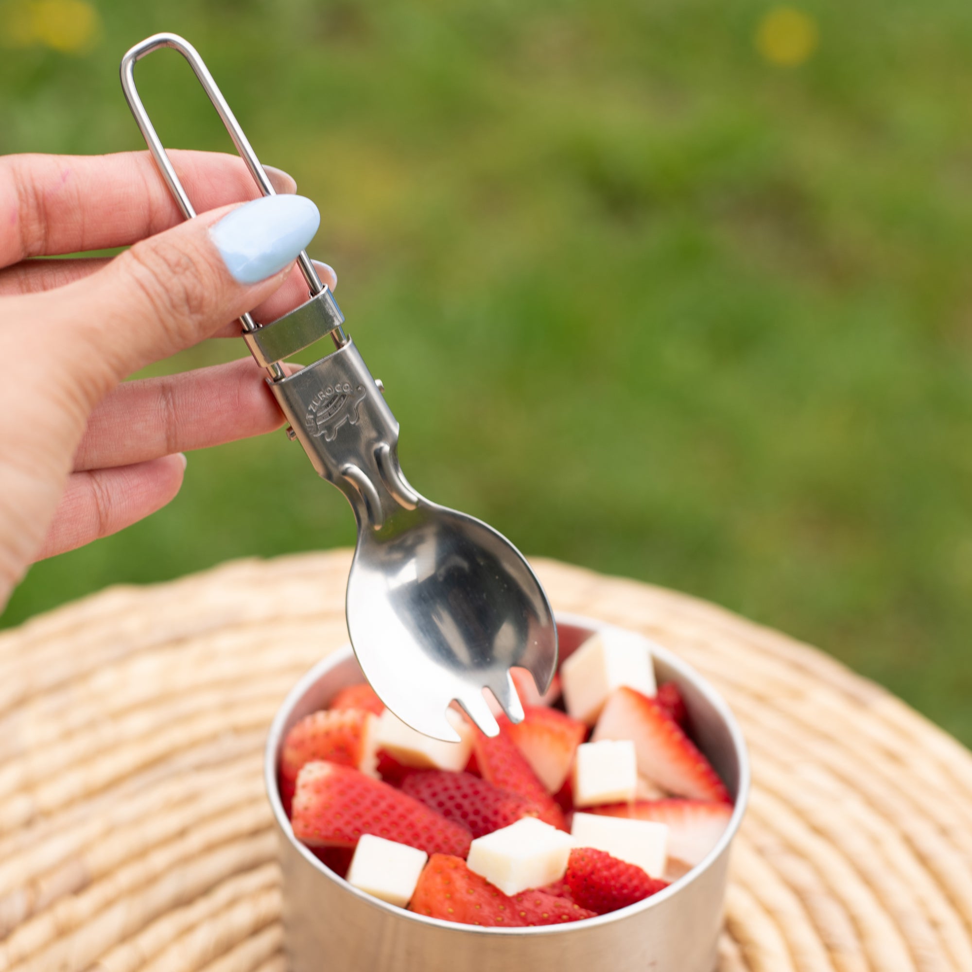 Stainless Steel Folding Spork - With Cotton Pouch