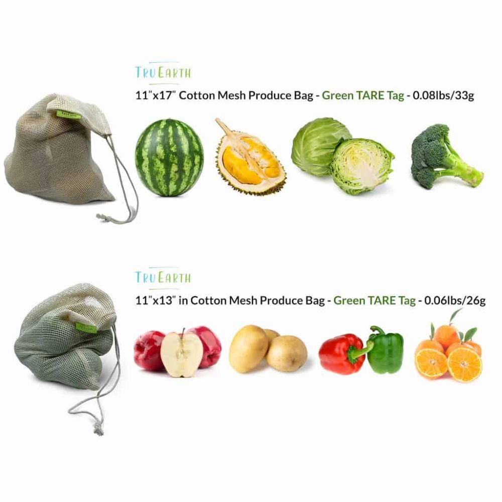 Tru Earth Reusable Cotton Mesh Produce Bags - Set of 6