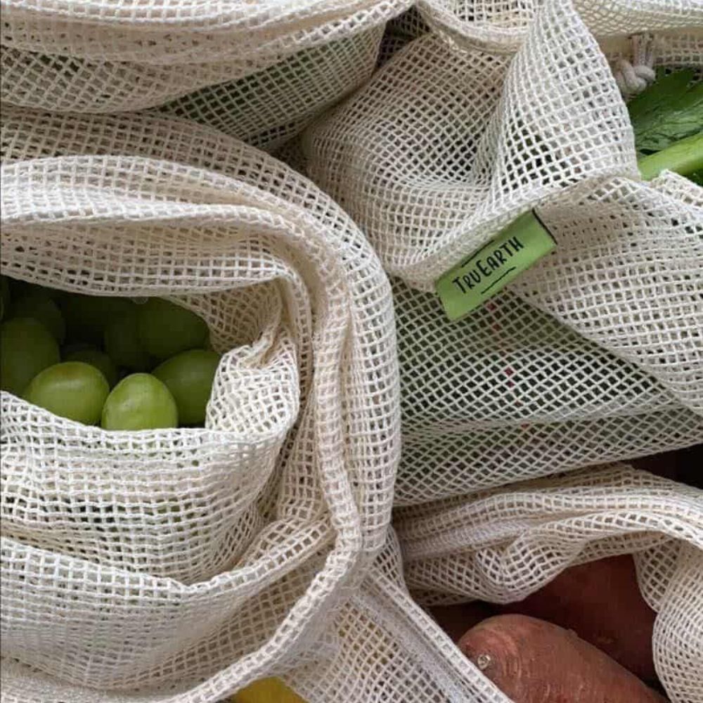 Tru Earth Reusable Cotton Mesh Produce Bags - Set of 6