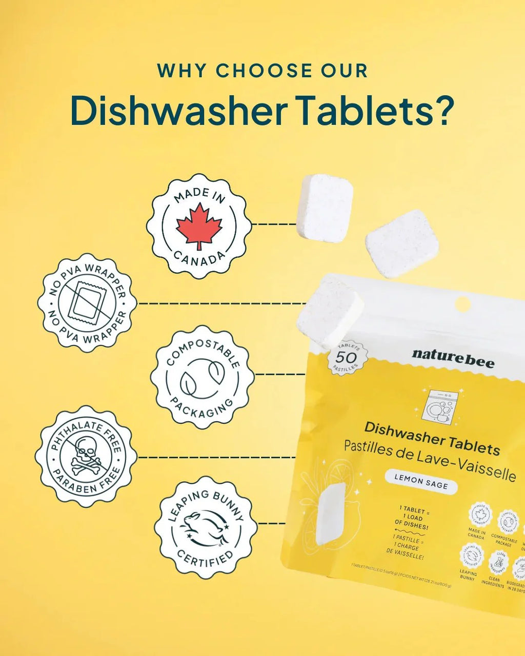 Nature Bee Dishwasher Tablets - Lemon
