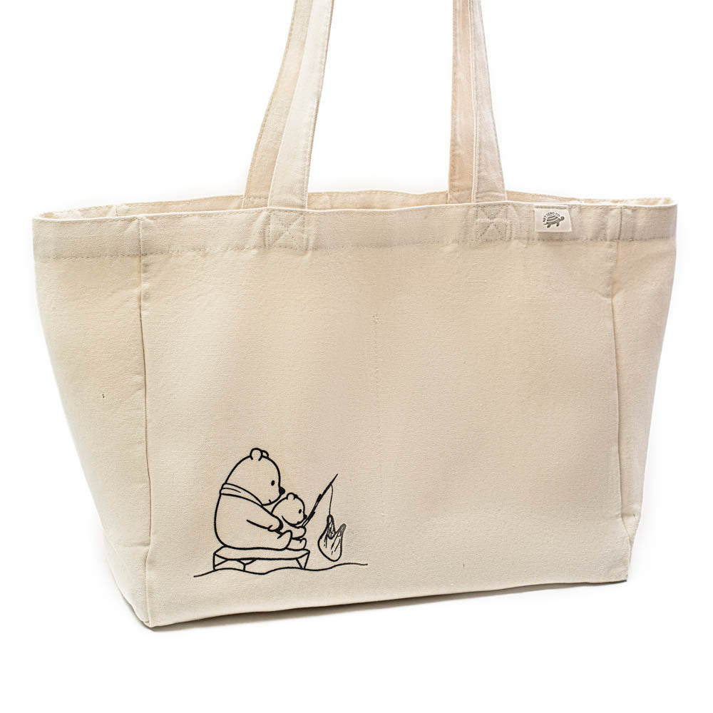 Large Canvas Tote Bag With Pockets With Polar Bear Fishing Plastic Bag Design