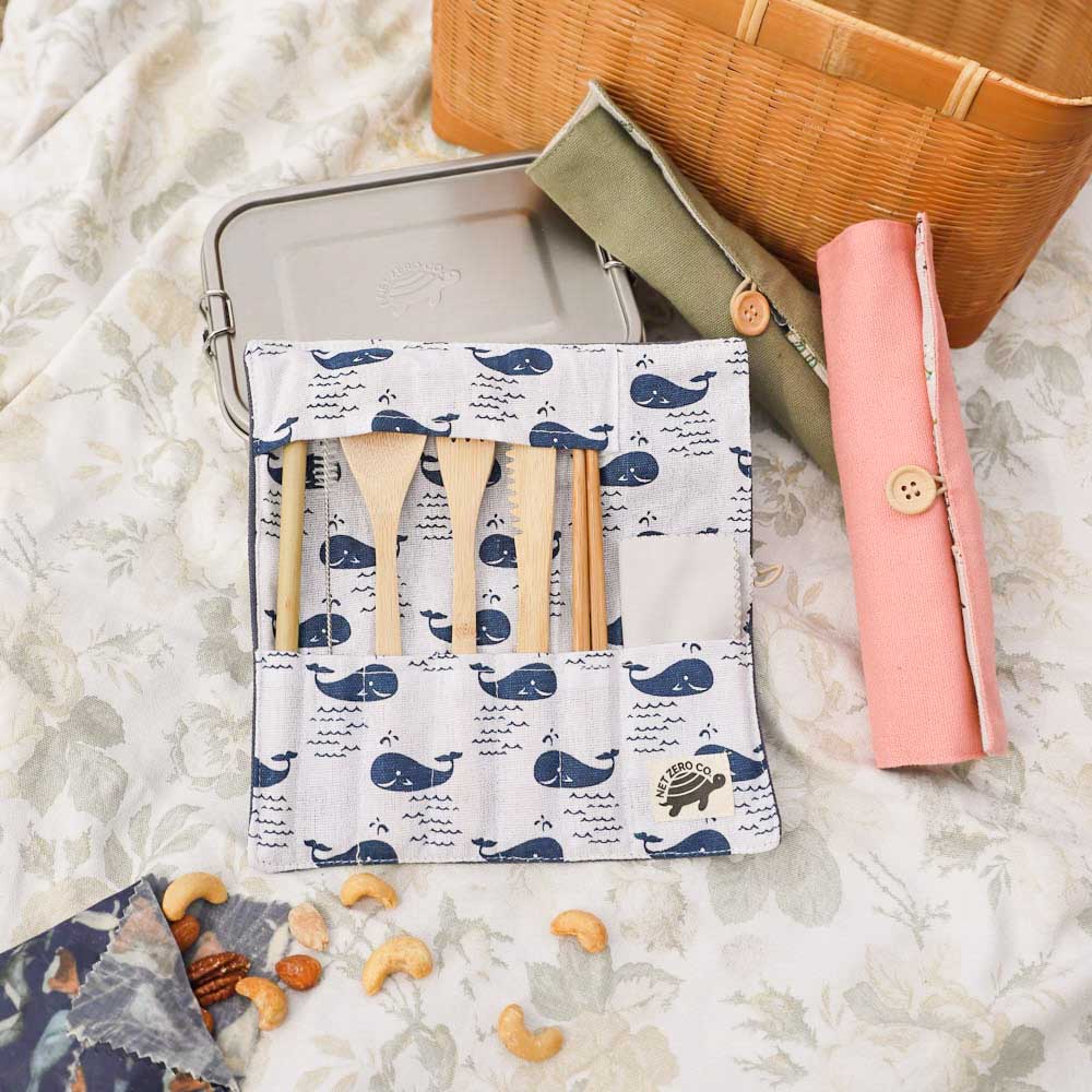 Bamboo Cutlery Set In Organic Cotton Pouch