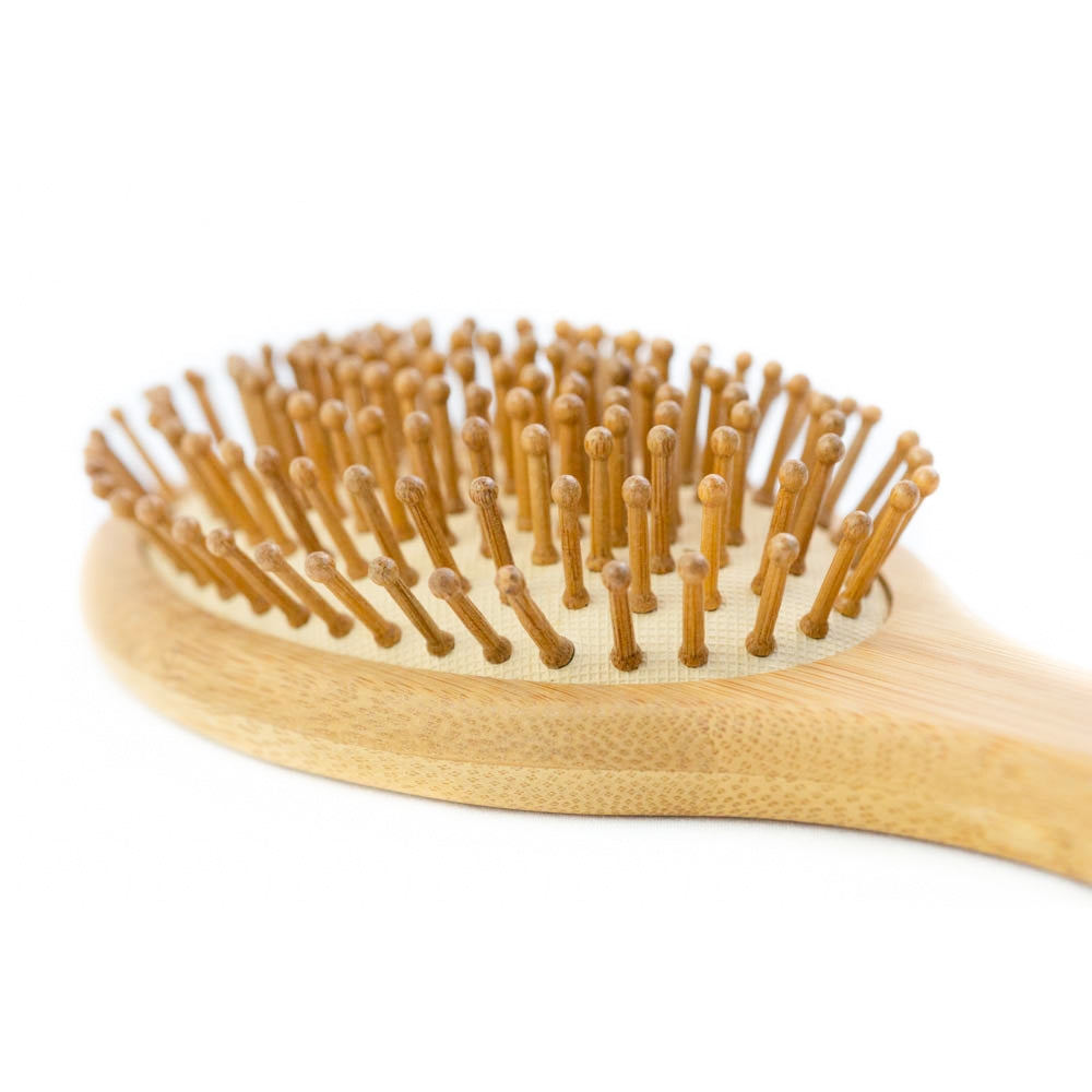 Bamboo Hair Brush With Bamboo Ball Tipped Bristles Closeup