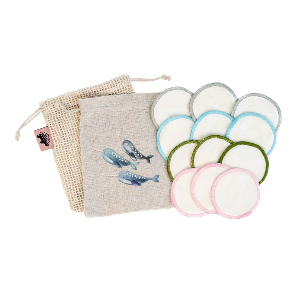 Bamboo Cotton Rounds With Narwhal Design Travel Pouch
