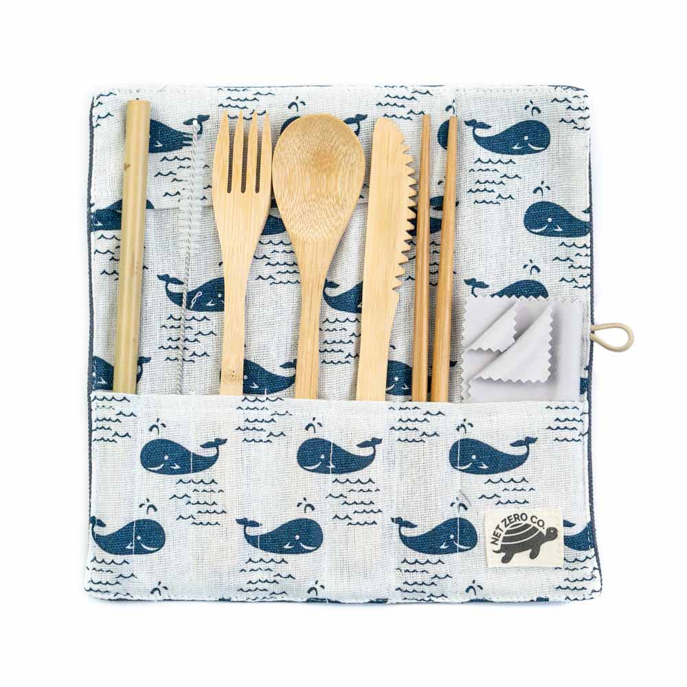 Organic Bamboo Cutlery Set With Whale Design