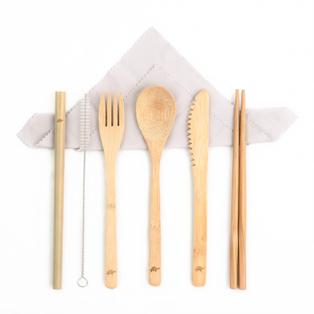 Set Of Bamboo Cutlery For Travel On-the-go