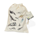 Marine Watercolor Wool Dryer Ball Organic Cotton Bag